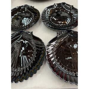 Vintage Set of 4 Arcoroc Black Shell France Glass Dessert Plates 8" x 8"